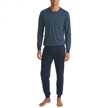 CALIDA Herren Pyjama, Gemusterte Jersey-Baumwolle, XL, Blau