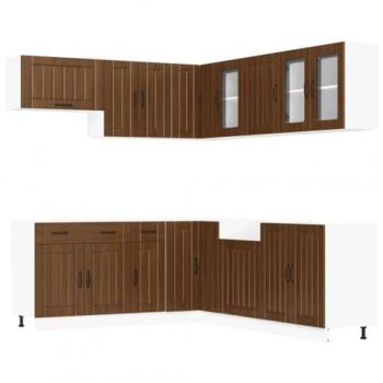 11 Piece Modern Kitchen Cabinet Set Lucca Brown Oak with Adjustable Feet