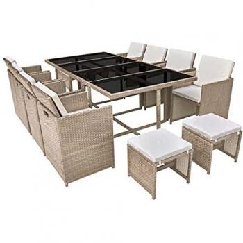 Gartenmöbelset 13-tlg. mit Auflagen Poly Rattan Beige