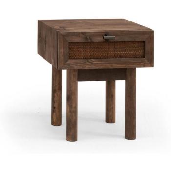 Mesita de noche de abeto Decowood con patas y cajón nogal 40x35cm