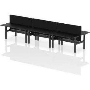 Air 1600 x 800mm Height Adjustable 6 Person Bench Desk Black Top with Cable Port