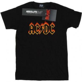 AC/DC Damen-Boyfriend-T-Shirt aus Baumwolle mit Flammen-Logo L schwarz