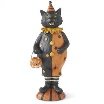 Horror-Shop Dekoobjekt Vintage Kätzchen mit Kürbis Eimerchen als Halloween Deko