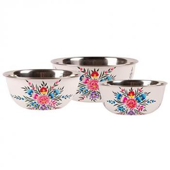 Cotton Pansy 3pc Stainless Steel Picnic Bowl Set