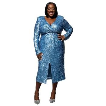 Wallis Square Sequin Twist Midi Dress in Blue – Women's Size 12