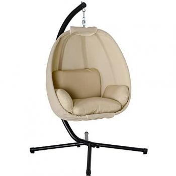 Sillón Colgante de Metal con Tela de Poliester Caqui