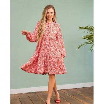 Buttoned Red A‑Line Dress – ISSA Plus Floral Edition
