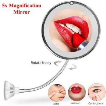 360-Degree Rotating LED Mirror with 10X Magnification and Flexible Light