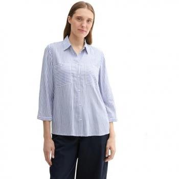 TOM TAILOR Damen Bluse, gestreift, LENZING™ ECOVERO™, blau, Gr. 44