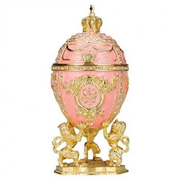 Bijou œuf Fabergé – Boîte 15,5 cm, roses, lions & couronne