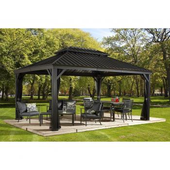 Pavillon SOJAG Gazebo Messina Pavillons Gr. B/H/T: 483 cm x 307 cm x 363 cm, grau (anthrazit) BxT: 363x483 cm, inkl. Moskitonetze