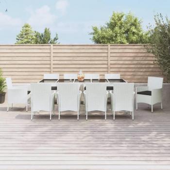 Set da Giardino con Cuscini 11pz in Polyrattan Bianco