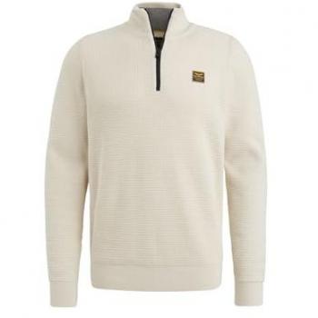 PME Legend Strickpullover mit Troyer-Kragen aus Baumwolle in Bone White