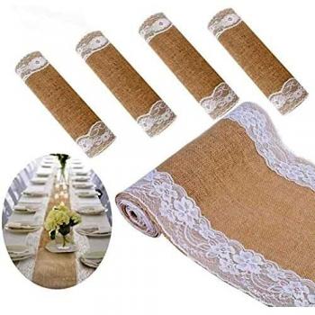 JIUERYY Décoration de Mariage Jute Naturel Chemin de Table 30 × 275 CM Paquet de 5