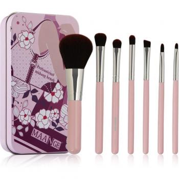 Portable 7-Brush Beauty Kit – Foundation, Lip, and Powder Tools in a Sleek Metal Box