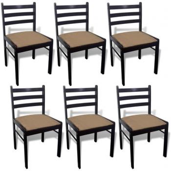 Brown Solid Wood and Velvet Dining Chairs Set of 6