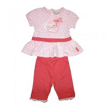 Completo 2pz maglia e leggings bimba neonato mezza manica con volant rosa fucsia 3-6 mesi
