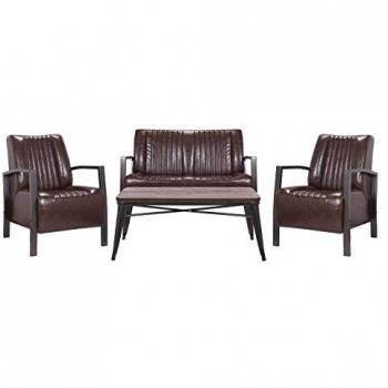 HWC-H10 Sofa-Set, 2er Sofa, Polstersessel und Couchtisch, Kunstleder Metall