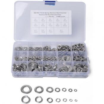 450PCS Stainless Steel Flat, Spring, Split Lock Washer Set for Metric Bolts