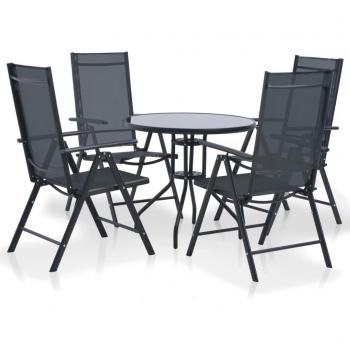5-Piece Black Patio Dining Set with Reclining Chairs