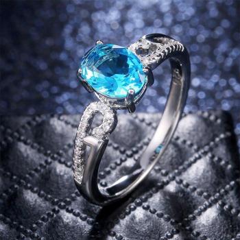 Micro Paved Clouds Sky Blue Oval Ring