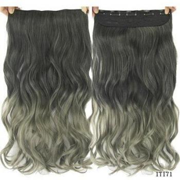 Extensions capillaires 5 clips 24 pouces gris ombré en fibre haute température