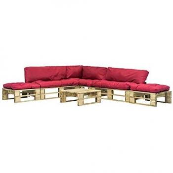Holz-Gartenlounge-Set mit roten Polstern