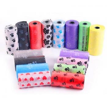 Bolsas para desechos de mascotas, estampado de huellas, 15 Uds., 6x2.5 cm