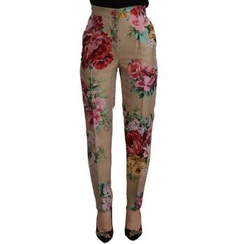Pantaloni Dolce & Gabbana Floreali Beige A Vita Alta