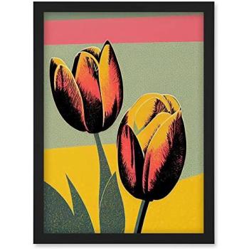 Modern Silkscreen Tulip Canvas in Black