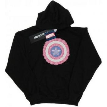 Felpa con Cappuccio Nera Captain America Scudo di Fiori