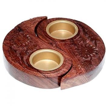 Carved Wood Yin Yang Candle Holder