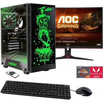 Hyrican Komplett-PC „Rockstar“ 2024 – 27” Curved Monitor + AMD Ryzen 7, 16 GB RAM, 2000 GB SSD