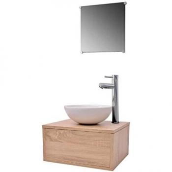 VidaXL Compact Beige Four-Piece Bathroom Furniture Set with Basin and Tap