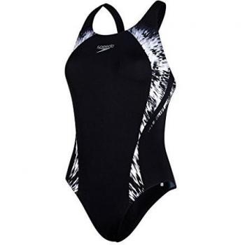 Speedo Damen Cosmic Motion Powerback Einteiliger Badeanzug – Schwarz/Weiß – 40