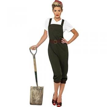 Smiffys WW2 Landfrauenoutfit – Oberteil, Latzhose und Kopftuch, L (39491)