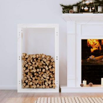 Rangement pour bûches blanc 60x25x100 cm en bois de pin