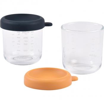 Pot de conservation Beaba en verre, 250 ml, bleu foncé/miel, ensemble de 2