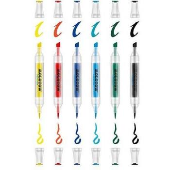 Molotow Aqua Twin Set de 6 marqueurs à double pointe (Encre à base d'eau, largeur de trait 1 mm et 2 à 6 mm)