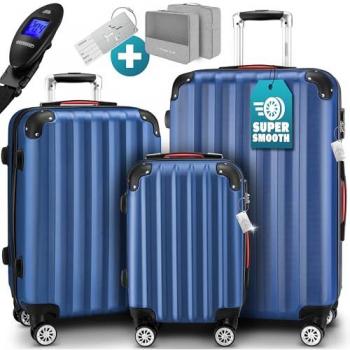 Ensemble de valises rigides Baseline 3 pièces bleu ABS avec accessoires