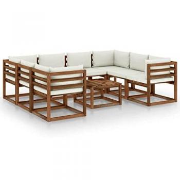 Stilvolles 9-tlg. Garten-Lounge-Set mit Kissen in Creme