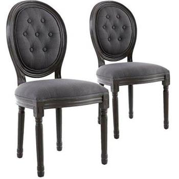 Set de 2 chaises Médaillon Louis XVI en bois gris avec tissu capitonné