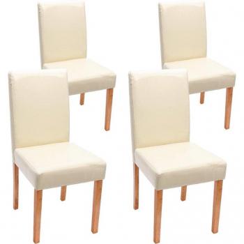 Set de 4 chaises en cuir crème à pieds bois clair, style moderne