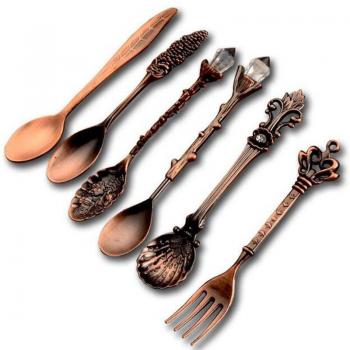 Juego de cucharas de metal para café y postre, 6 piezas