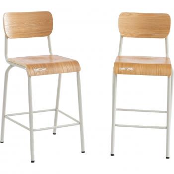 Barstools Beige – Pack 2 (bois et métal, pieds en frêne)