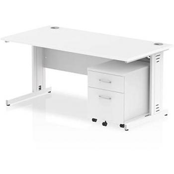 Impulse Bench 1600 x 800mm Straight Office Desk with White Top and White Cable Managed Leg
