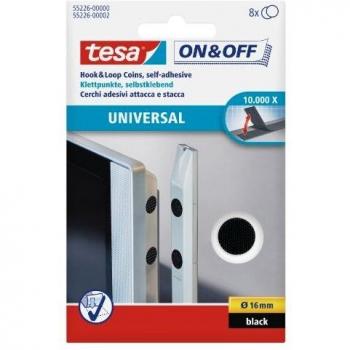 Tesa VELCRO Set de 8 Pastilles adhésives Diam 16 mm Noire