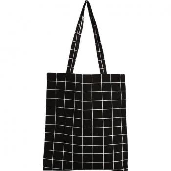 Eco Reusable Women's Plaid Canvas Tote Bag
