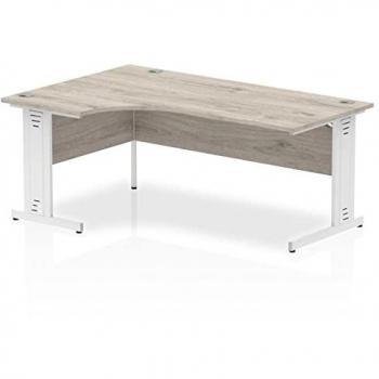 Impulse 1600mm Left Crescent Desk Grey Oak Top White Cable Managed Leg