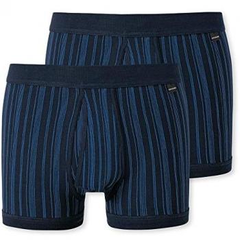 Schiesser Feinripp Shorts 2er-Pack mit Eingriff, dunkelblau gestreift
